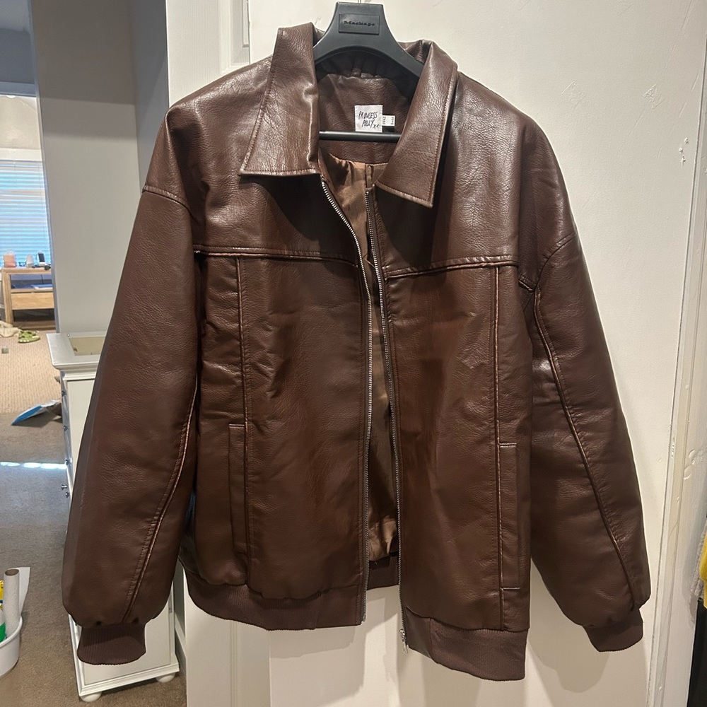 Princess Polly Goldsmith Faux Leather Bomber Jacket Brown